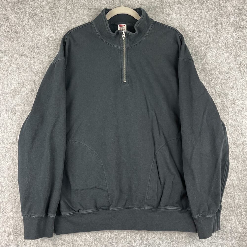 Vintage J Crew Sportswear Sweatshirt Mens XXL Black 1/4 Zip Heavyweight Pullover